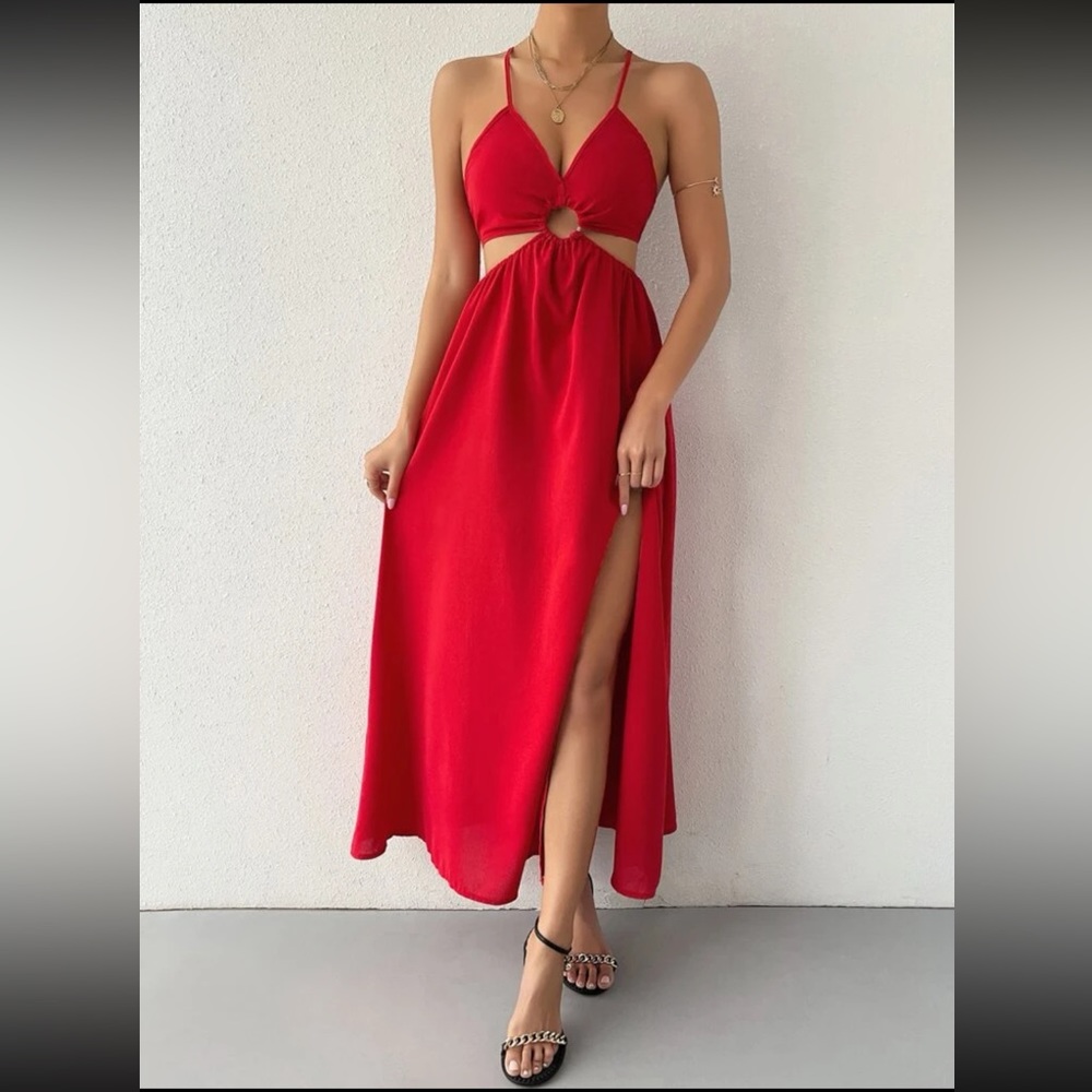 COPY - CUT OUT WAIST SPLIT THIGH CAMI DRESS